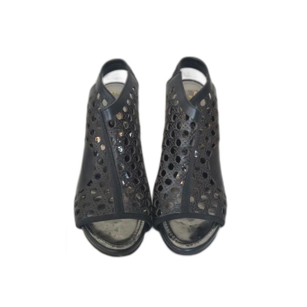 PROENZA SCHOULER BLACK BASKET WEAVE LEATHER WEDGE HEEL SIZE 37